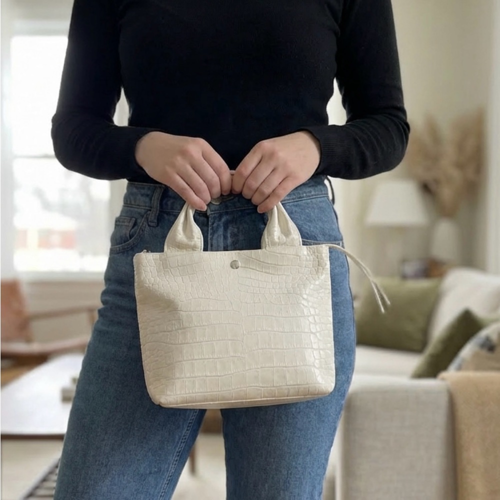 Elizabeth and James Cream Croc-Embossed Crossbody Bag
